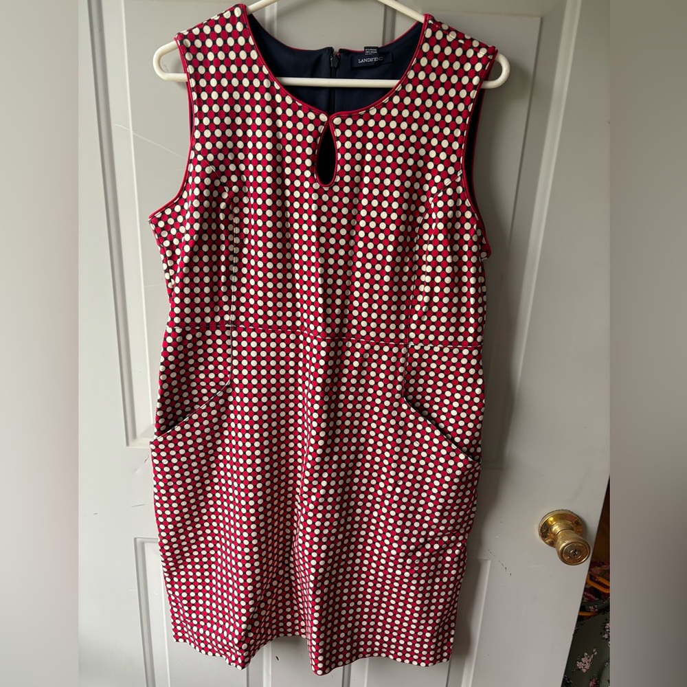 Lands End sleeveless polka dot dress SZ 14